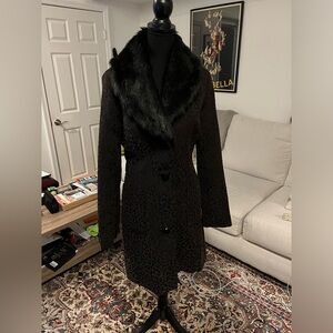 Merona Black Fur Collar Coat LG